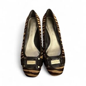 Antonio Melani Brown & Gold & Zebra, Gold Logo Cowhide Heels Women's Size 7.5